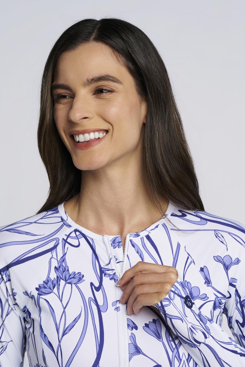 Women's Escalante Long Sleeve Swimsuit | White Iris Dusk