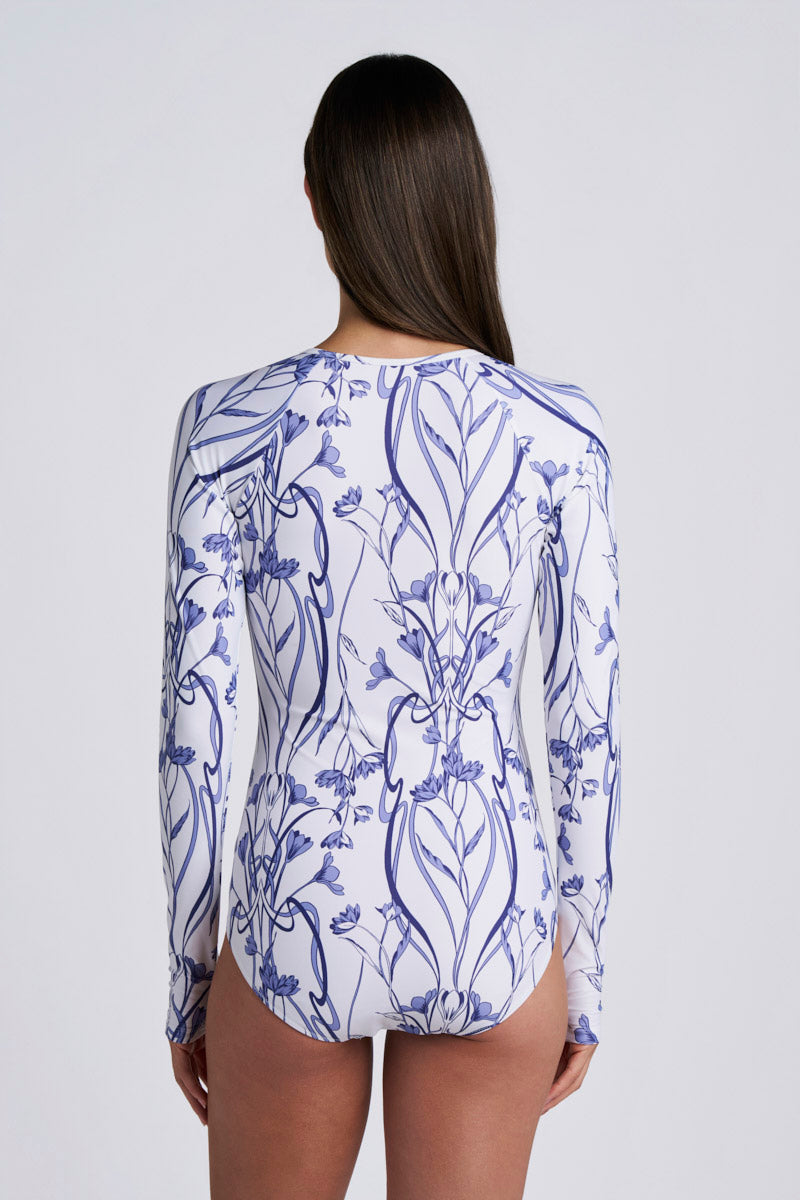 Women's Escalante Long Sleeve Swimsuit | White Iris Dusk