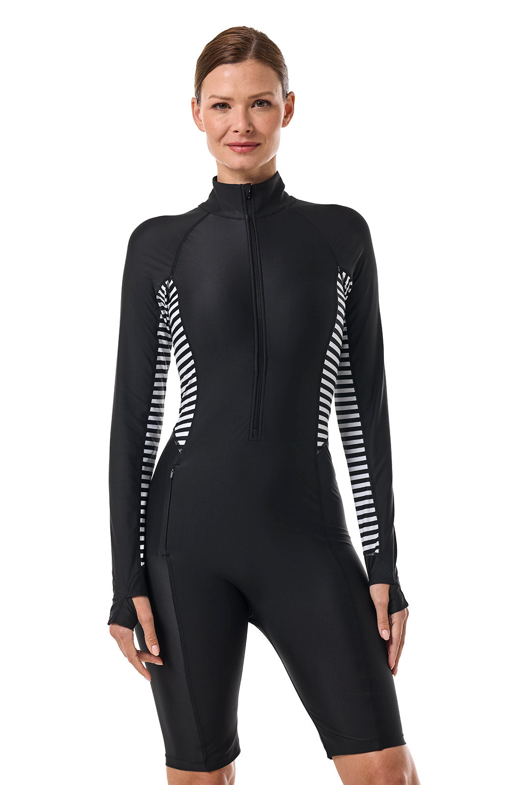 Women's Alana Knee Length Long Sleeve Swimsuit | Black Colorblock