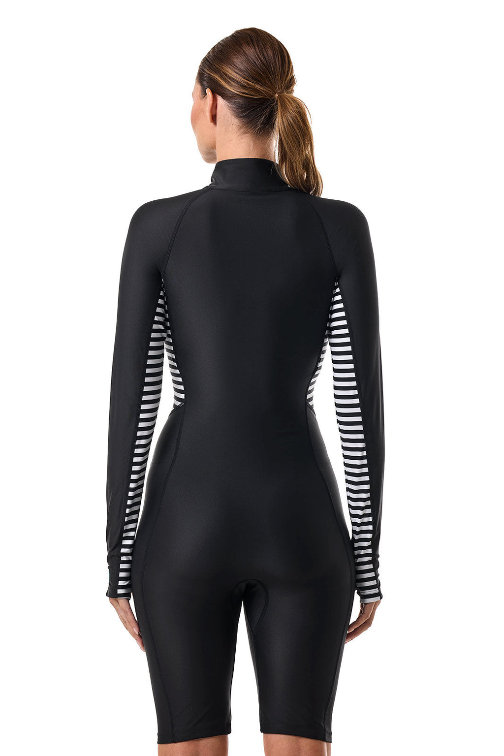 Women's Alana Knee Length Long Sleeve Swimsuit | Black Colorblock